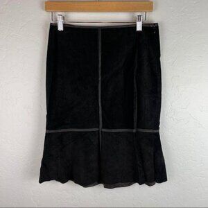 Bailey 44 Black Leather‎ Suede Pencil Bell Skirt Flare Hem Knee Length Size 4
